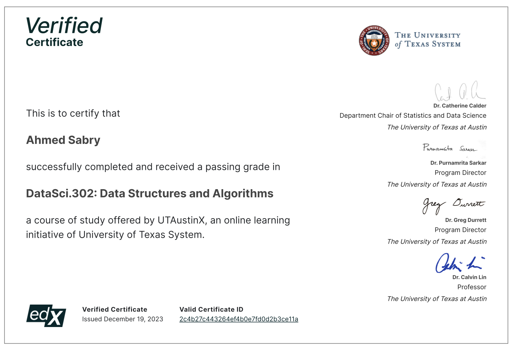 Data Structures and Algorithms Certificate