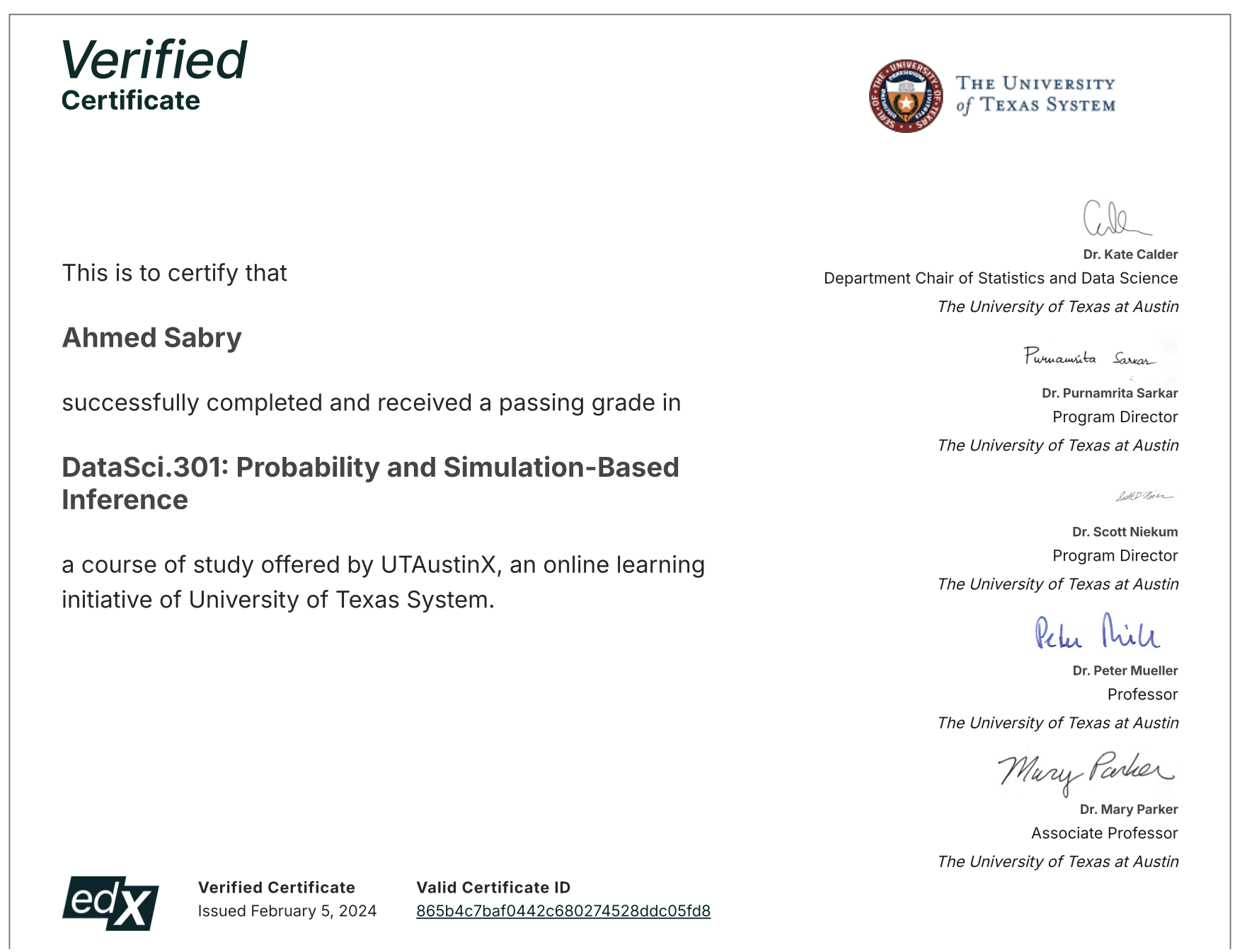 Probability and Simulation Based Inference Certificate